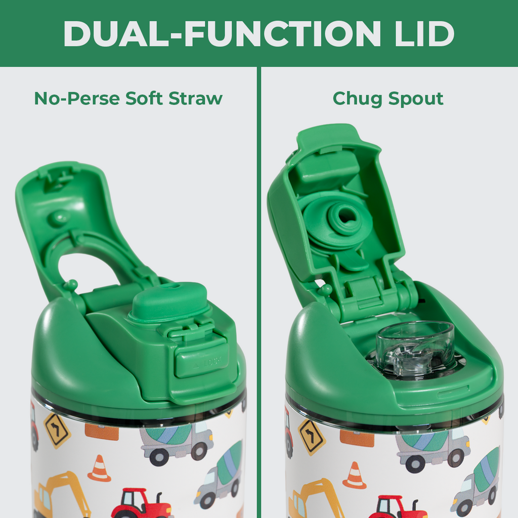 Ease2o 14oz | Leakproof 2-in-1 Kids Water Bottle Straw &amp; Chug Spout – Under Construction