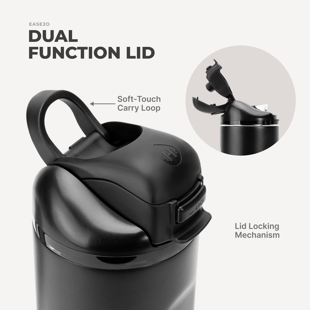 Ease2o 24oz | 2-in-1 Water Bottle with Soft Straw &amp; Chug Spout – Black