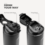 Ease2o 24oz | 2-in-1 Water Bottle with Soft Straw &amp; Chug Spout – Black