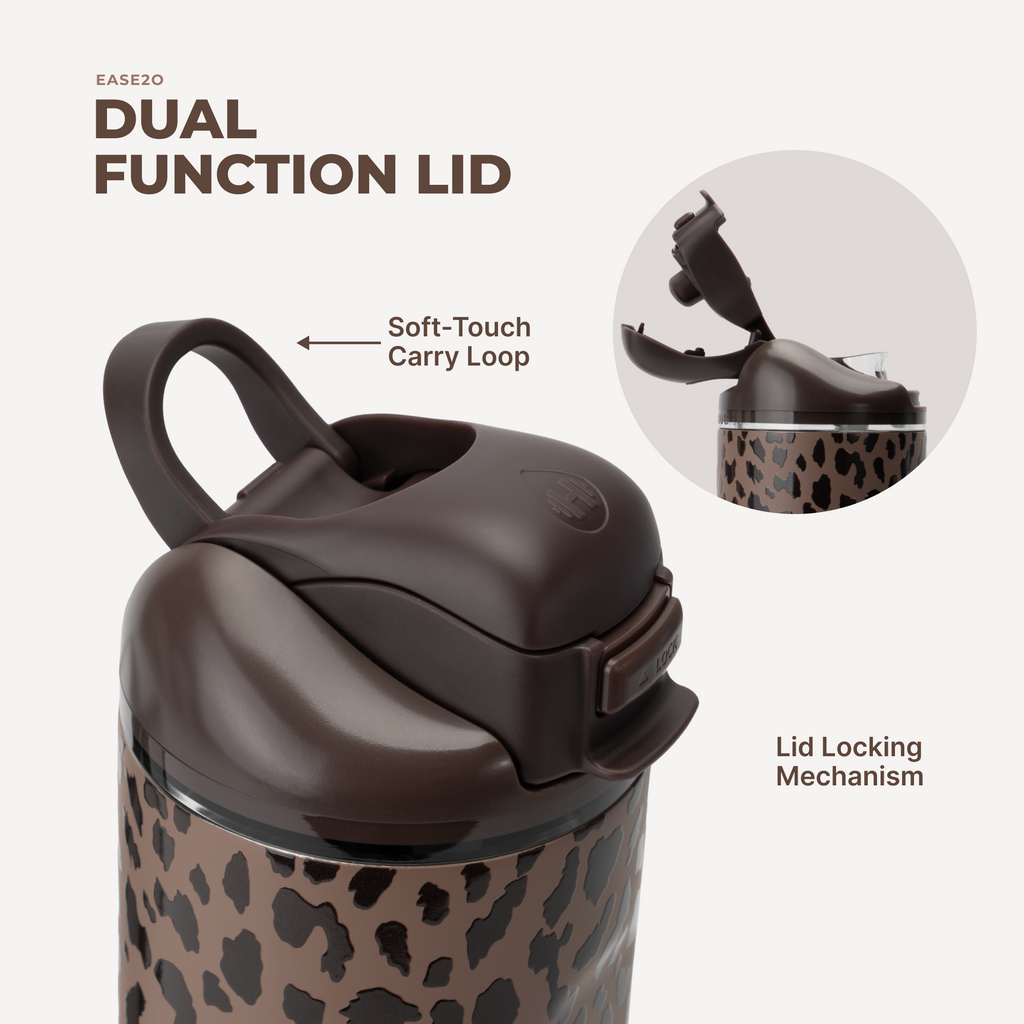 Ease2o 24oz | 2-in-1 Water Bottle with Soft Straw &amp; Chug Spout – Brown Leopard