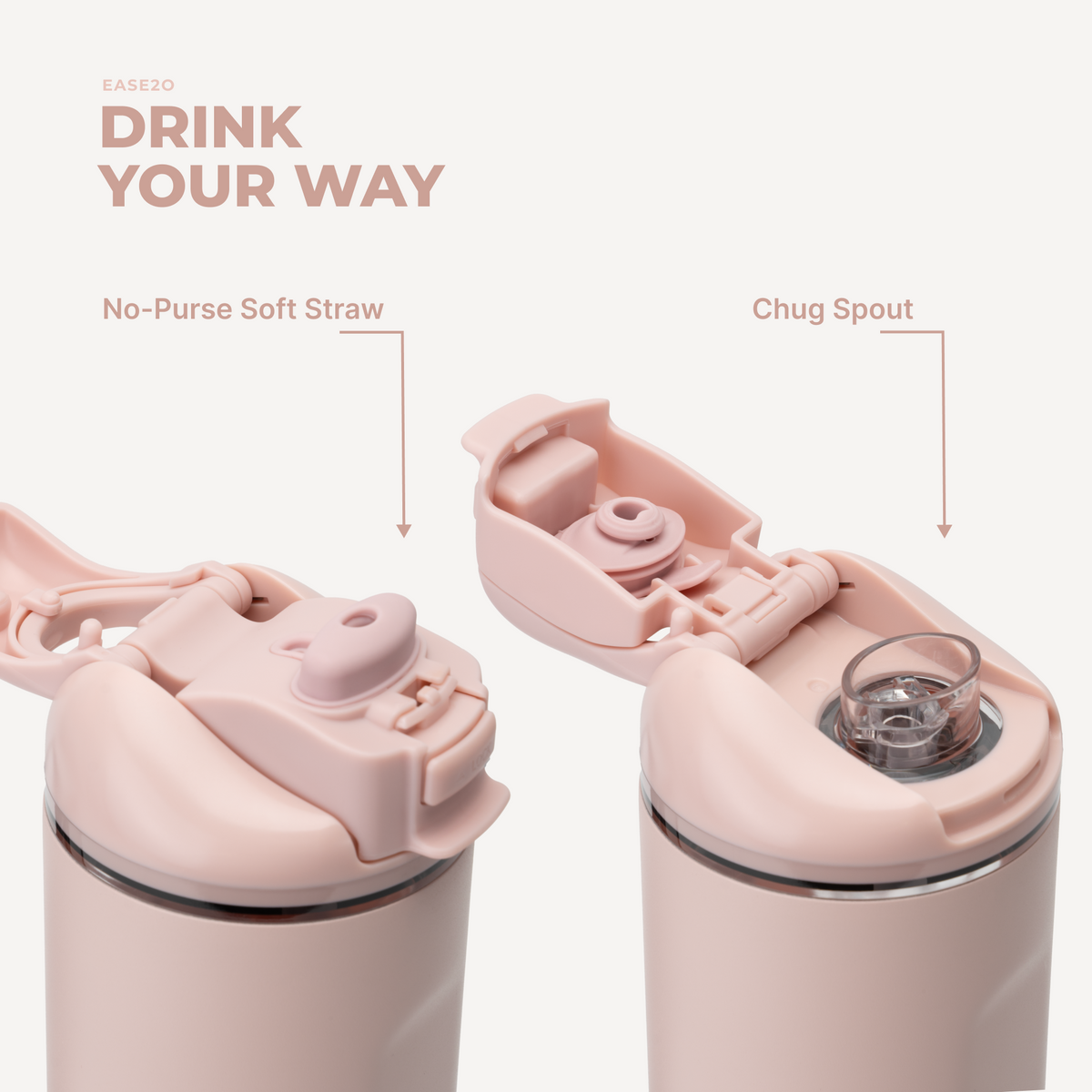 Ease2o 24oz | 2-in-1 Water Bottle with Soft Straw &amp; Chug Spout – Dusty Rose