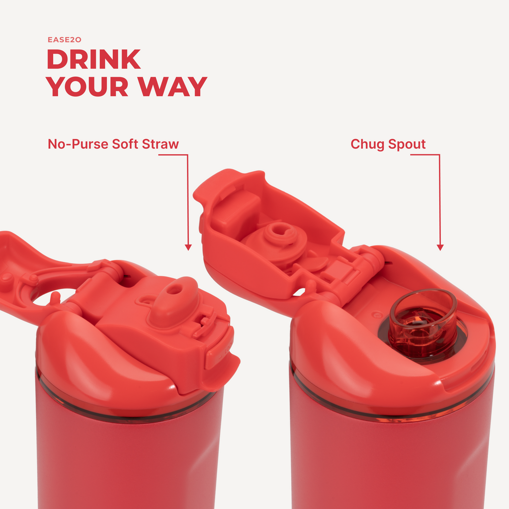Ease2o 24oz | 2-in-1 Water Bottle with Soft Straw &amp; Chug Spout – Fruit Punch