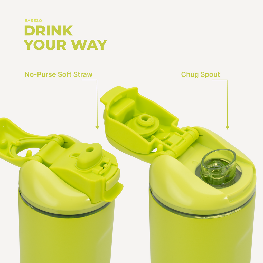 Ease2o 24oz | 2-in-1 Water Bottle with Soft Straw &amp; Chug Spout – Lemon Lime