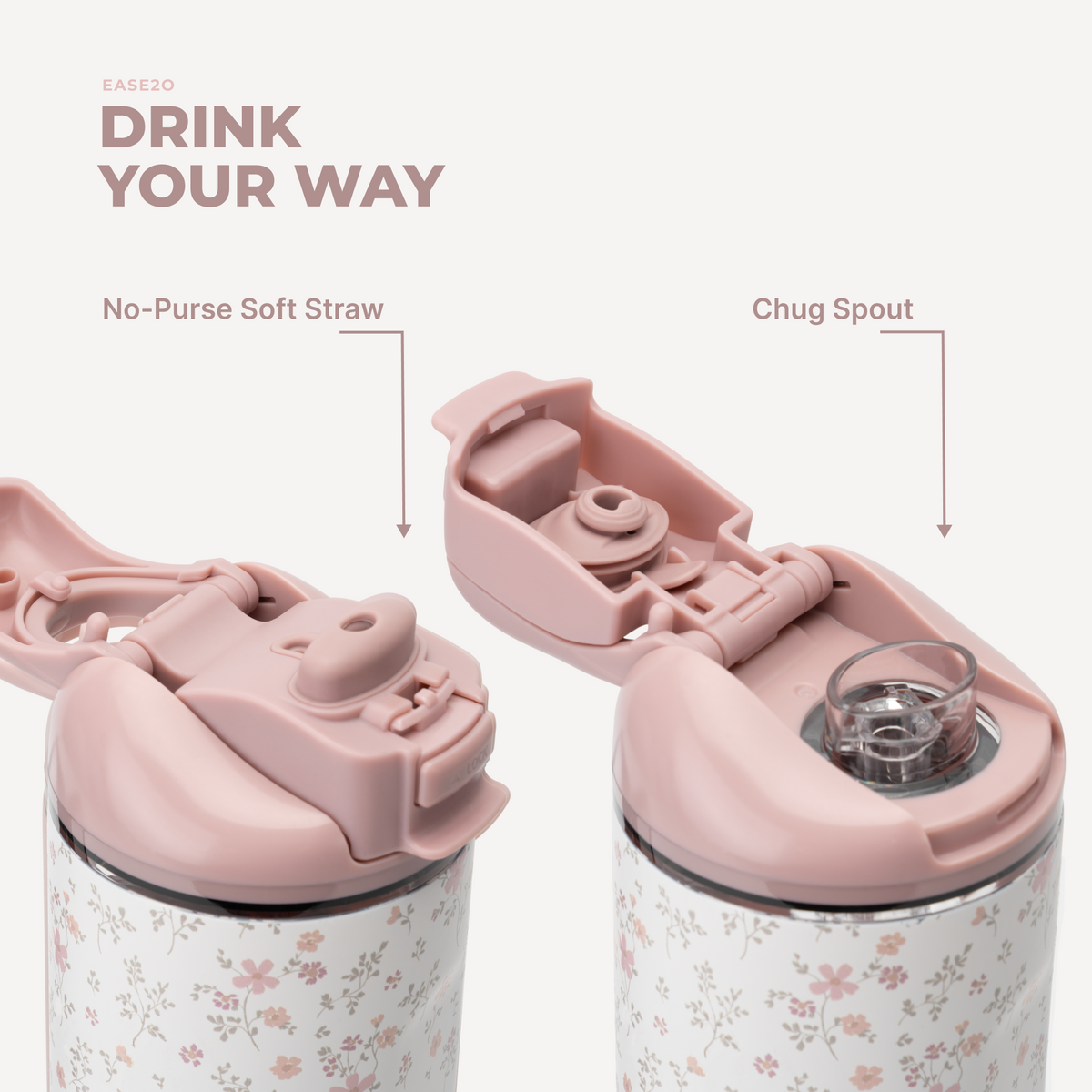 Ease2o 24oz | 2-in-1 Water Bottle with Soft Straw &amp; Chug Spout – Magnolia