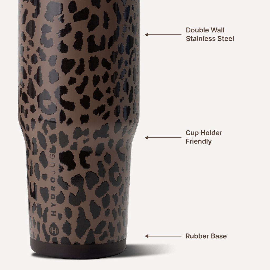 Ease2o 32oz | Compact Water Bottle with Straw &amp; Chug Spout – Brown Leopard