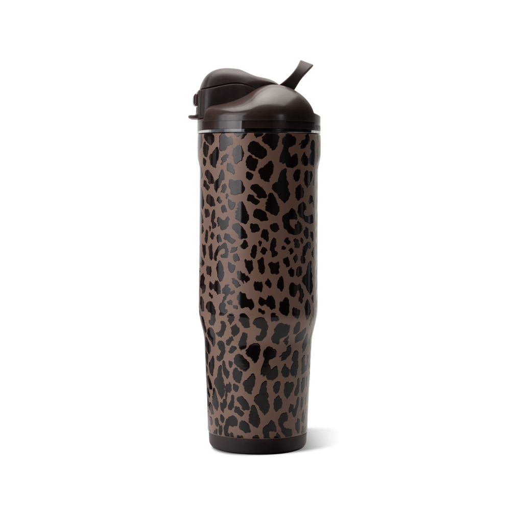 Ease2o 32oz | Compact Water Bottle with Straw &amp; Chug Spout – Brown Leopard