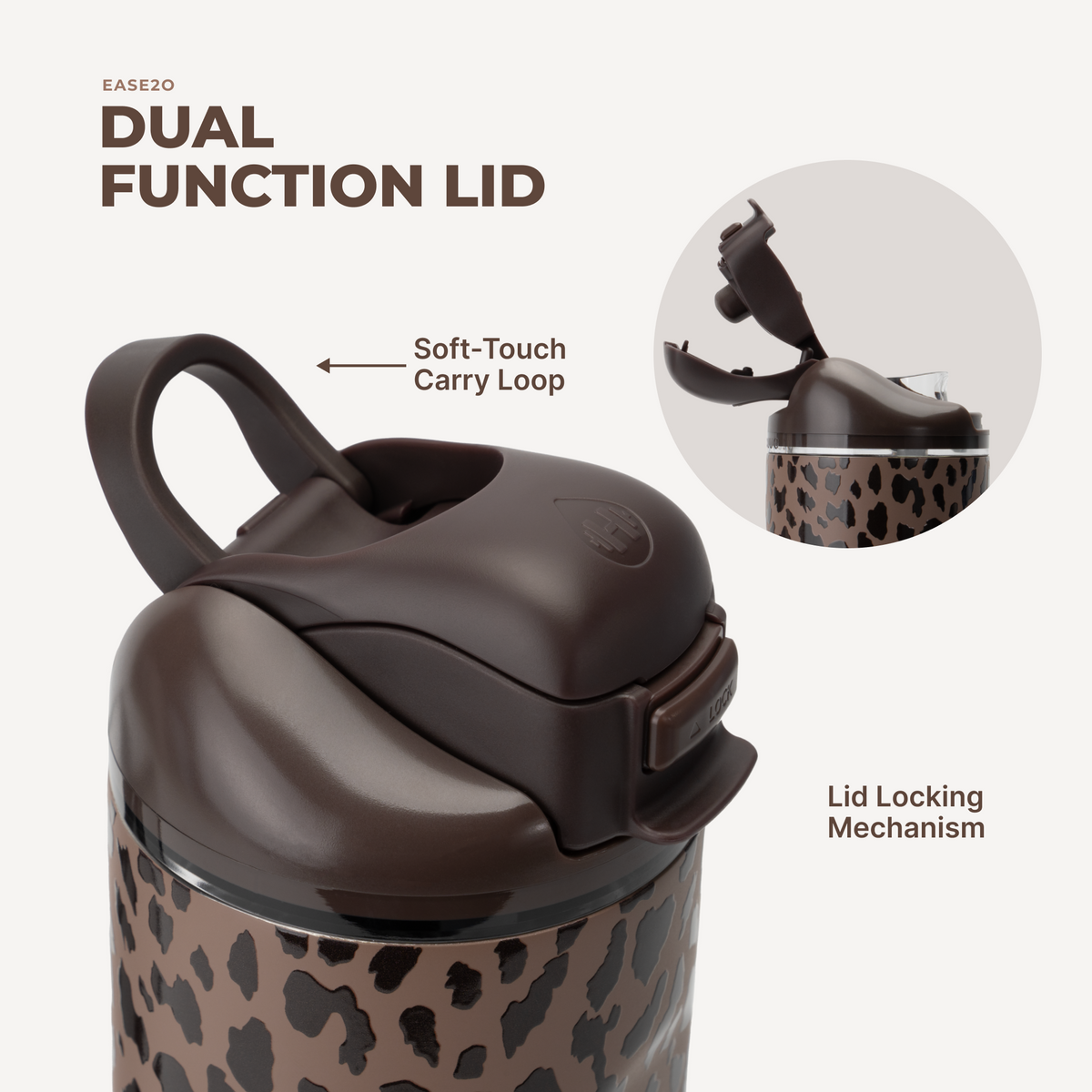 Ease2o 40oz | Dual-Function Water Bottle with Straw &amp; Chug Spout – Brown Leopard
