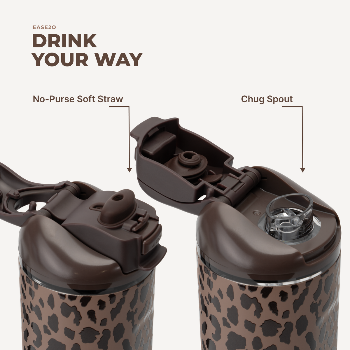 Ease2o 40oz | Dual-Function Water Bottle with Straw &amp; Chug Spout – Brown Leopard